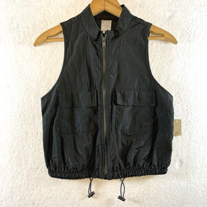 No Boundaries Nylon Full Zip Vest Top Sz S Black Utility Cinch Waist Streetwear